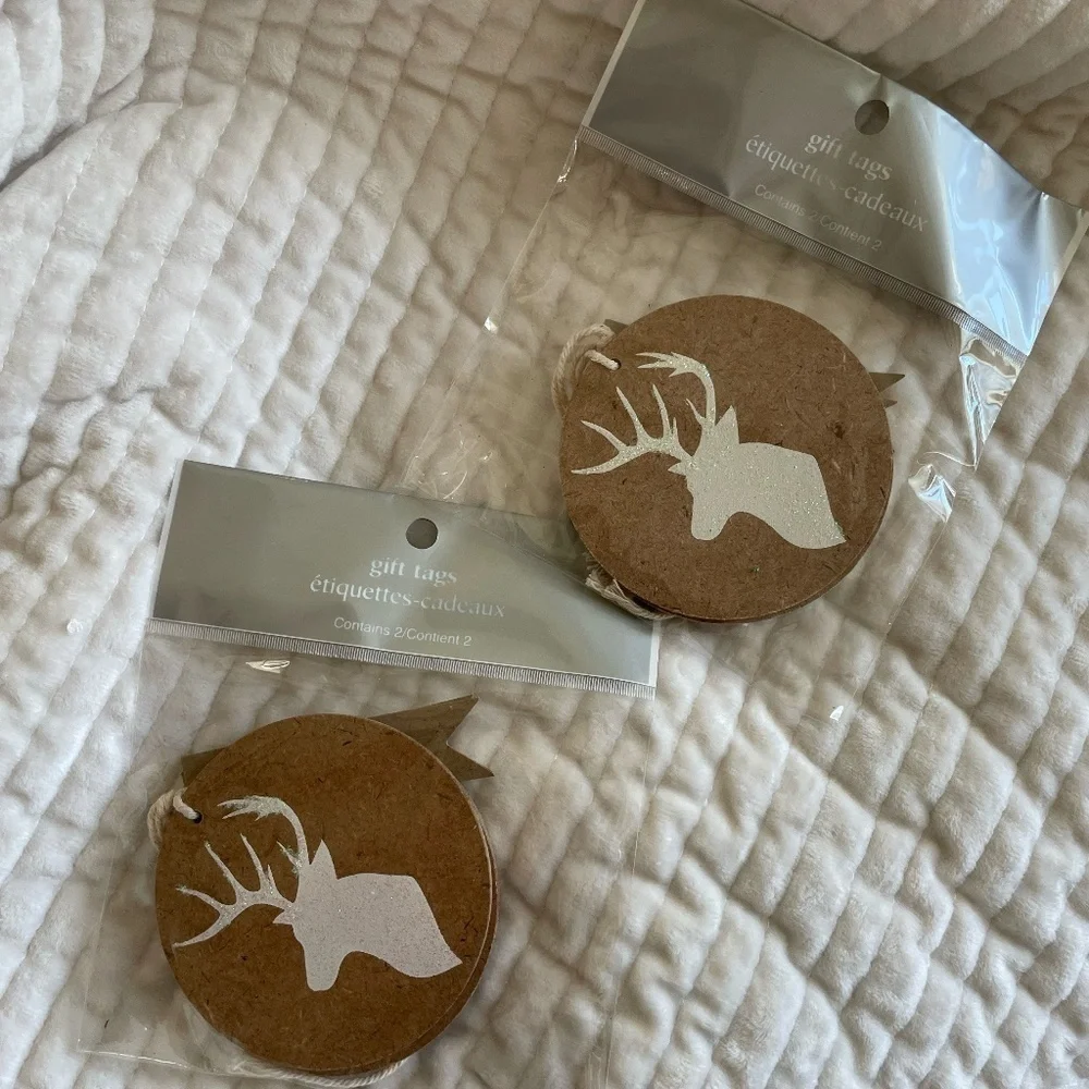2 SETS PIER 1 IMPORTS DEER/BUCK DESIGN ROUND GIFT TAGS NWT